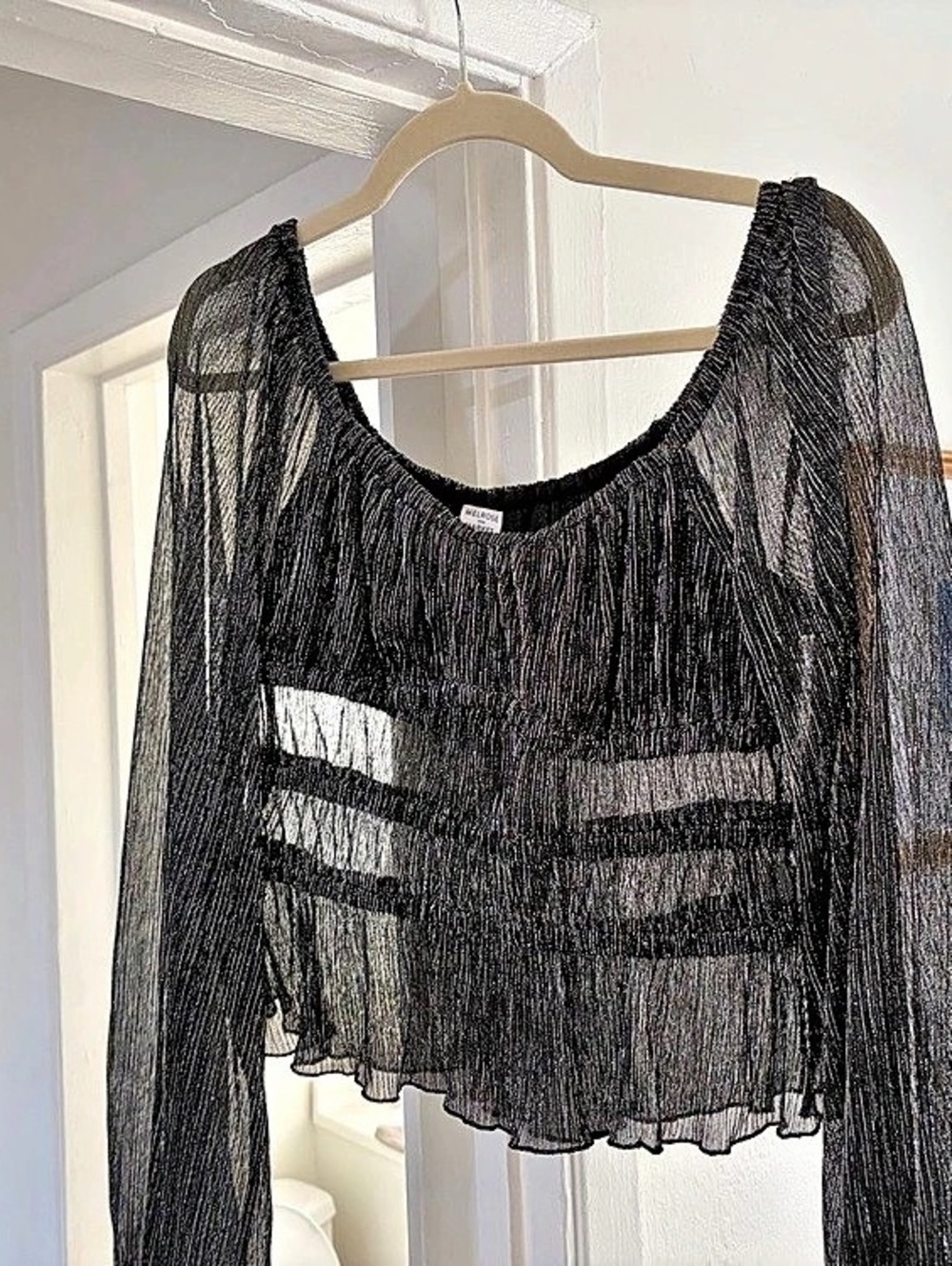 Melrose and Market Sheer Long Sleeve Cropped Blouse M